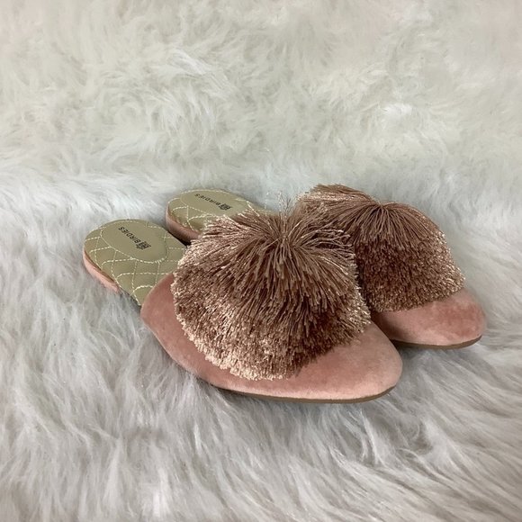 Birdies Shoes Birdies Songbird Pink Velvet Pom Pom Mule Slides